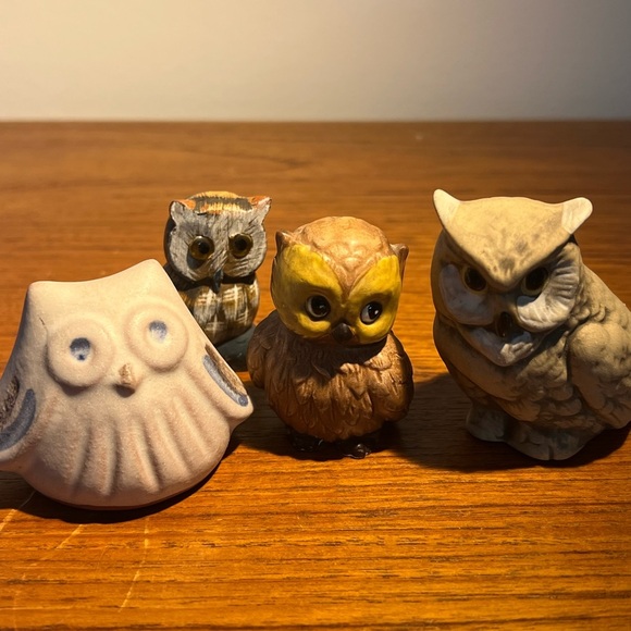 Collectable vintage miniature owls set of four Japanese Pottery Wood Mcm - Picture 12 of 14